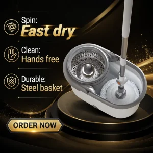 Detachable 360 Rotating Braided Fiber Microfiber Mop Head Wet Dry Stainless Steel Bottom Drain Household Spin Mop and Bucket Set