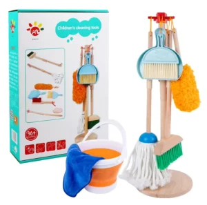 Detachable Broom Mop Set Pretend Play Housekeeping Kids Wooden Cleaning Kit Set Toys