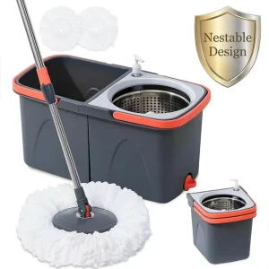 Detachable Bucket Spin Mop 360 Rotating Magic Floor Cleaning Mop with Stainless Steel Wringer Basket