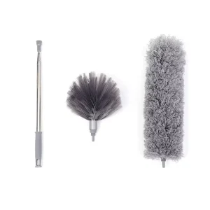 Detachable Stainless Steel Rod Multi Functional Dust Free Telescopic Duster with Spider Web Brush Household Dust Removal Tool