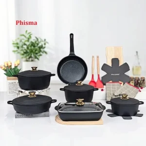 Die-Cast Aluminum Cookware Pot Set with Nonstick Granite Coating