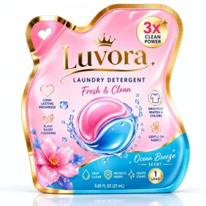 Die Cut Special Shaped Sachet 10ml Hang Hole Heat Seal OEM Custom Print for Laundry Detergent Washing Liquid Single Dose Packing