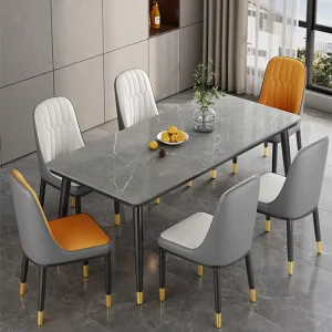 Dining Table Set with Marble Top and 6 Chairs