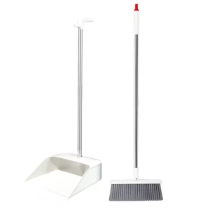 Direct Factory Supply PET Soft Bristle Long Stainless Steel Handle Broom and Dustpan Plastic Broom for Household Cleaning