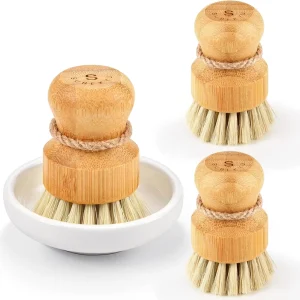 Dish Scrub Brushes Kitchen Wooden Cleaning Scrubbers Set for Washing Cast Iron Pan Pot Natural Sisal Bristles