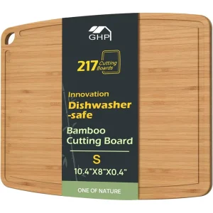 Dishwasher-Safe Carbonized Bamboo Cutting Board with Juice Groove for Charcuterie, Fruits and Vegetables