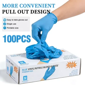 Disposable Nitrile PVC Blend Gloves for Manicure & Household Cleaning Powder Free Tear Resistant Non Sterile Boxed 100pcs box