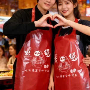 Disposable Non woven Apron Custom Advertising Logo Kitchen Salon Cooking Waterproof Red Bib Apron for Kids and Adults