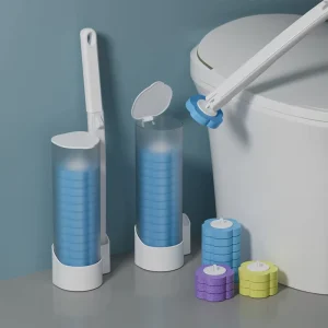 Disposable Plastic Toilet Cleaning System Kit with Eco Friendly Sponge Brush Holder and 6 Refills