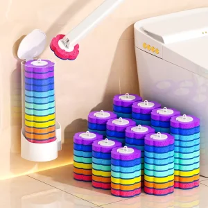 Disposable Toilet Brush with Replaceable Head and Stain Removal Sponge Dispenser
