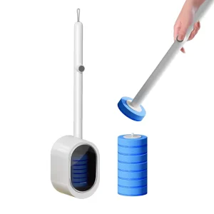 Disposable Wall-Mounted Toilet Brush PP Plastic Cleaning Tool with Handle and Sponge