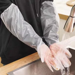 Disposable Waterproof PE Long Sleeve Gloves Plastic Household Cleaning Kitchen Dishwashing Gloves
