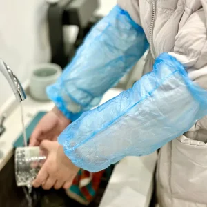 Disposable Waterproof PE Sleeve Covers Plastic Arm Sleeves With Elastic Band Blue Sleeve