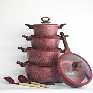 Donnor Morden Luxury 15 Piece Die Cast Aluminum Pots Marble Granite Cookware Set Non stick Eco friendly Kitchen Cooker