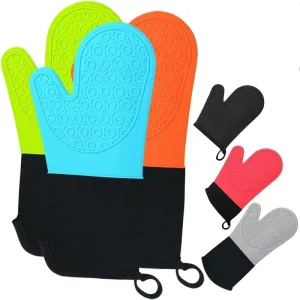 Dotted Two Finger Silicone Gloves Short Circle Design Microwave Oven Baking Heat Insulation for Household Kitchen Use