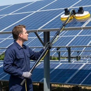 Double Head Solar Panel Cleaning Robot Water Powered Telescopic Cleaning Brush Machine Rotating Cleaning Tool