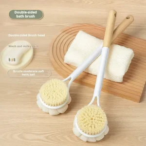 Double Sided Body Brush with Wooden Handle Plastic Rubbing Bath Cleaning Tool for Home Shower Washing Double Sided Bath Brush