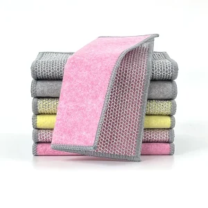 Double Sided Cleaning Cloths for Kitchen Made of Polyester Silver Wire and Nylon with Coconut Shell Fiber on Both Sides