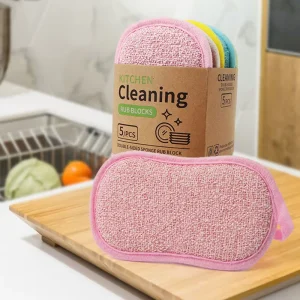 Double Sided Kitchen Sponge Scrubber Reusable Microfiber Cleaning Pad Thickened Dish Washing Sponge