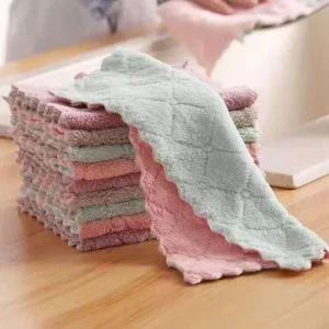 Double Sided Microfiber Quick Dry Absorbent Kitchen Cleaning Towel Dishcloth Scouring Pad Household Sundries