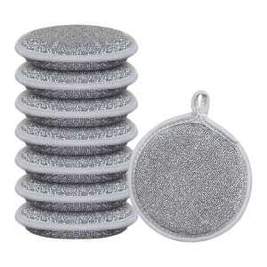 Double Sided Silver Wire Dishwashing Sponge Heavy Duty Scouring Pads for Pots Pans Kitchen Cleaning Reusable Cleaning Tools