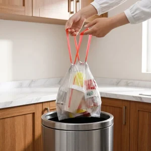 Drawstring HDPE LDPE Leak Proof Square Bottom Trash Bags Heat Offset Printing Custom Logo Easy tie Packaging Factory Direct