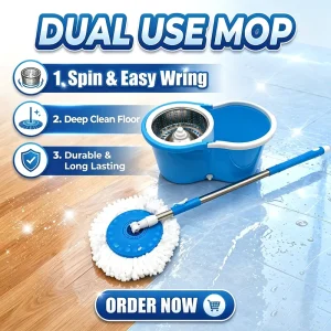 Dual Bucket Spin Mop Set Easy Spin Wring Deep Floor Cleaning Durable Microfiber Rotating Mop for Hardwood Tile Household Floors