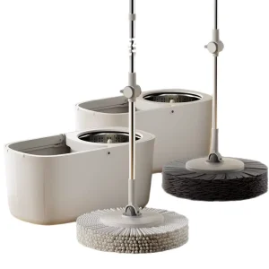 Dual Drive 360 Degree Rotation Automatic Spin Dry Mop Stainless Steel Rod Microfibre Fabric Home Reusable Round