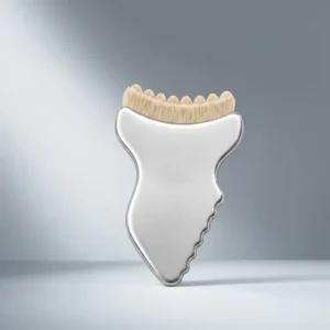 Dual Function Facial Dry Brush and Gua Sha Tool Metal Body Synthetic Nylon Bristles for Facial Contouring and Skin Sculpting