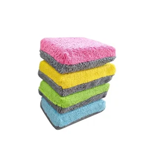 Dual-Sided Microfiber Chenille Sponge Scrubber Non Scratch Cleaning Pad Abrasive Scouring Layer Multi-Purpose Kitchen Car