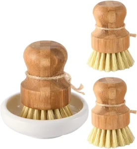 Durable Bamboo Cleaning Brush with Ceramic Holder and Mini Scrubber