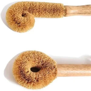 Durable Bamboo Handle Eco Wooden Scrub Brush with Coconut Fiber Head for Tough Cookware Cleaning