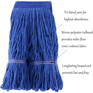 Durable Blue Looped Cotton String Mop Head Industrial Floor Cleaning Mop Replacement