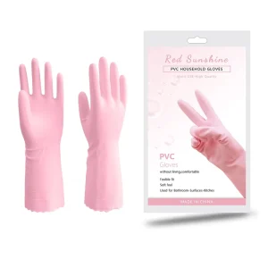 Durable Comfortable 32cm Pink PVC Medium Waterproof Household Cleaning Gloves Long Sleeve Reusable Non Slip Kitchen Dishwashing