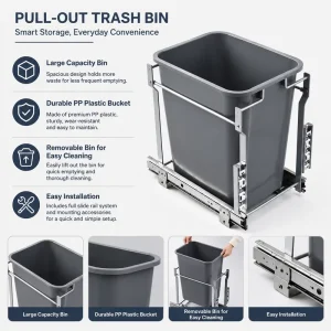 Durable Eco Friendly PVC Built in Sliding Pull Out Waste Bin for Household Kitchen Under Cabinet Rubbish Storage Organizer