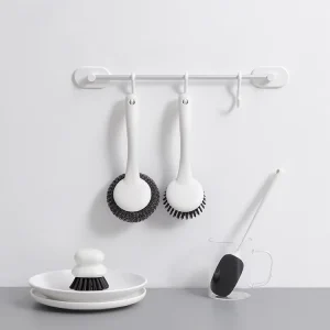 Durable Hanging Style Long Plastic Handle PP Manual Kitchen Cleaning Brush Sponge Steel Wire for Stove Dishwashing