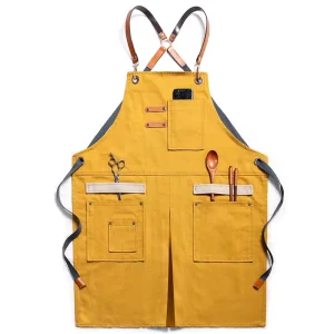 Durable Heavy Duty Unisex Canvas Work Apron with Tool Pockets Cross Back Straps Adjustable for Woodworking Painting