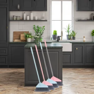 Durable Household Cleaning Tool Detachable Long Handle Bristle Broom Plastic Push Broom for Office Floor Cleaning for Home Use