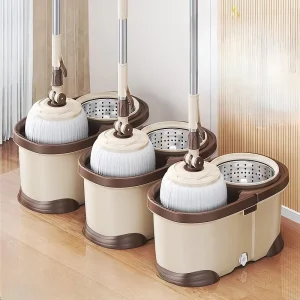 Durable Lightweight Steel Twisted Pole Microfiber Mop Four-Side Wringing Self-Wringer 2 Mopheads for Home Office Hotels