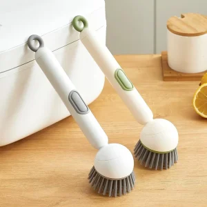 Durable Plastic Long Adjustable Handle Brush Rotatable Kitchen Cleaning Brush Tool with Liquid Dispenser for Cleaning
