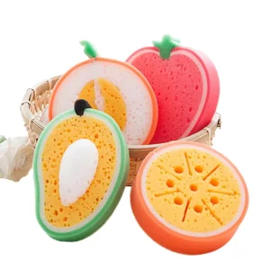Durable Polyester Foaming Material Fruit Dish Modelled Washing Sponge 250% 500% Water Absorption Scouring Pads