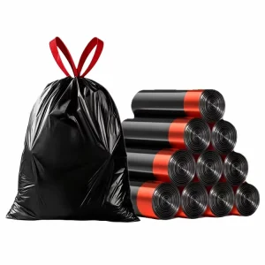 Durable Recyclable Black PE Plastic Custom Print Scented Drawstring Garbage Bag Logo Waterproof for Packaging Trash