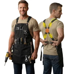 Durable Reusable Eco Friendly Canvas Sleeveless Carpenter Apron Cross Back Design Multiple Storage Pockets for Woodworking