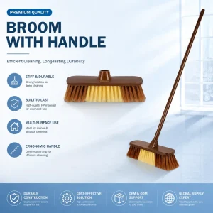Durable Soft Broom Long Metal Handle Lightweight for Indoor Use Tiles Wood Laminate Floors Kitchen
