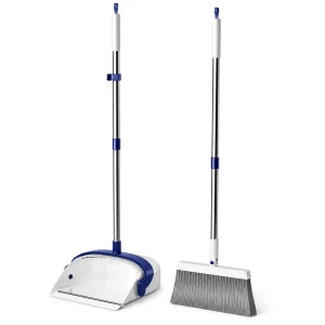 Durable Thickened Stainless Steel Handle Windproof Dustpan Dense Soft Bristles 180 Rotating Broom Dustpan Set Home Cleaning