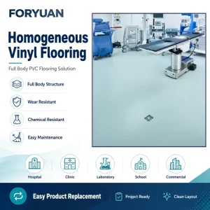 Durable Waterproof 2mm Hospital Homogeneous Vinyl Flooring Roll Easy Clean Surface For Operating Room Projects