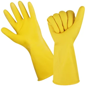 Durable Yellow Latex Safety Gloves Wear Resistant Household Kitchen Dishwashing and Laundry Cleaning Waterproof Rubber Gloves