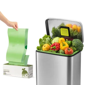 Durable and Tear Resistant 13 Gallon Compostable Green Drawstring Kitchen Garbage Bag