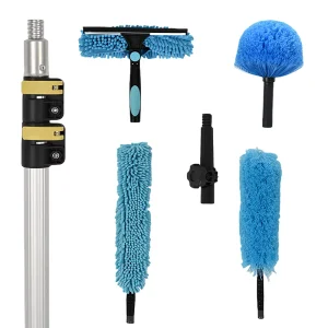 Duster Kit with 5-12 Foot Aluminum Telescopic Extension Pole Window Squeegee Cobweb Microfiber Feather Ceiling Fan Dusters