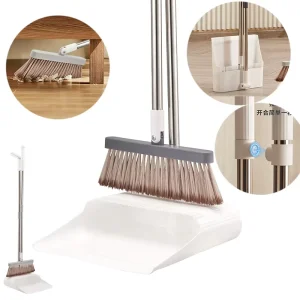 E commerce Foldable Magnetic Suction Type Broom Set 180 Degree Rotating Head Eco Friendly Stainless Steel Handle Modern Dustpan